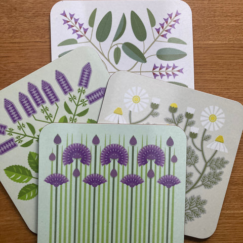 Herbs: 4 Sale Price mats - Camomile, Chives, Mint, Sage design table mats placemats